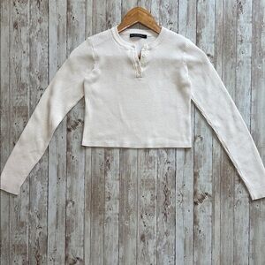 Brandy Melville White Ribbed Henley Long Sleeve Sweater Crop Top sz S-M Cotton